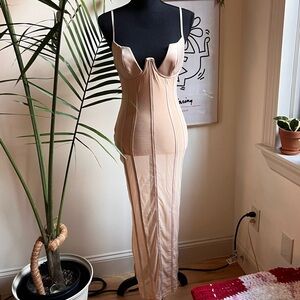 NWT Pretty Little Thing Sheer Beige Maxi Dress